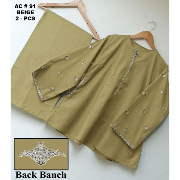 Pocket Emb + back bunch 2pc Cotton dress