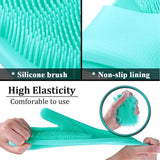 2 Pairs Kitchen Magic Silicone Dishwashing Gloves with Cleaning Scrub Sponges Dual Set for Efficient Scrubbing