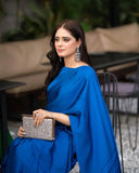 Stiched Blue Silk Sleeveless Saree