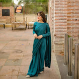 Stiched Sea Green Silk Sleeveless Saree