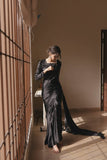 Stiched BLACK SILK SAREE