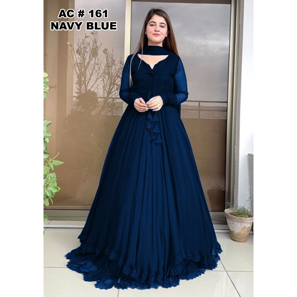 Beautiful two layers dress Two Layers Border Front Back Lace Work Long Flare Maxi With dupatta 3pcs