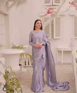 Soft Grey Silk Stiched Saree