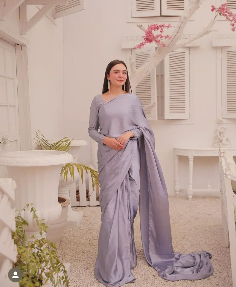 Soft Grey Silk Stiched Saree