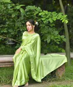 Spring Green Stiched Silk Saree