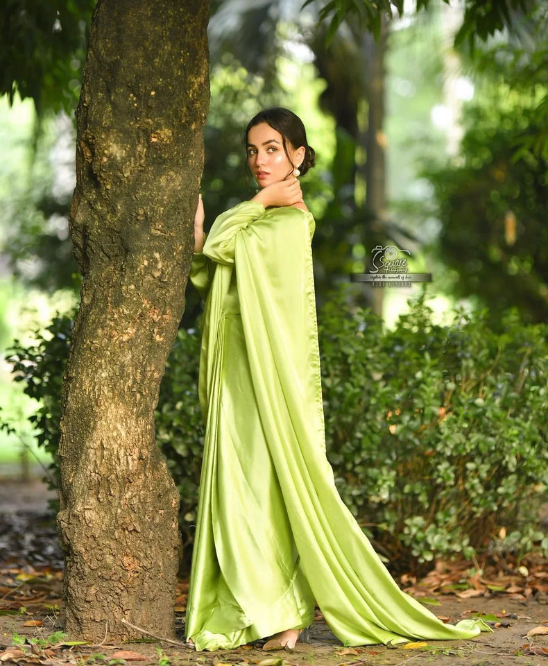 Spring Green Stiched Silk Saree