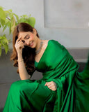 Stiched Green Color Traditional Saree