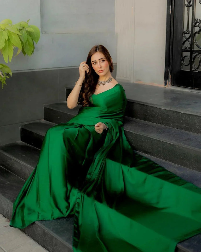 Stiched Green Color Traditional Saree