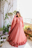 Beautiful two layers dress Two Layers Border Front Back Lace Work Long Flare Maxi With dupatta 3pcs