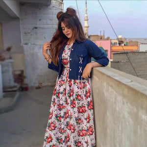 Printed maxi with stylish Jacket & separate belt