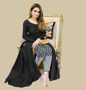 Heavy Long Embroidered Trouser With Front Pipen And Border Broket Cuttwork Long Maxi 2Piece