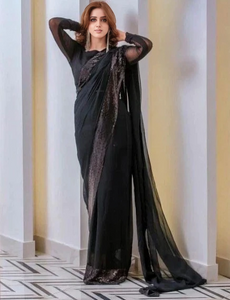 Jannat Mirza Stitched Saree - Black