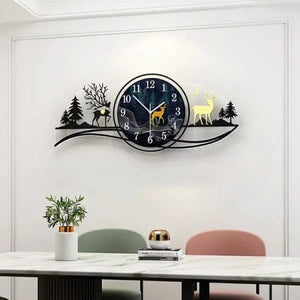 Forest Figure Deer 3d Wood Wall Clock Blue Jungle With Light Fancy Clock