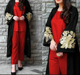 Stylish 3-Piece Embroidered Gown Set with Varied Inner Trouser Shades